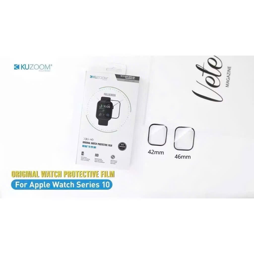 Apple Watch Series 10/ 42mm/ 46- Kính cường lực Kuzoom Full màn hình siêu bảo vệ