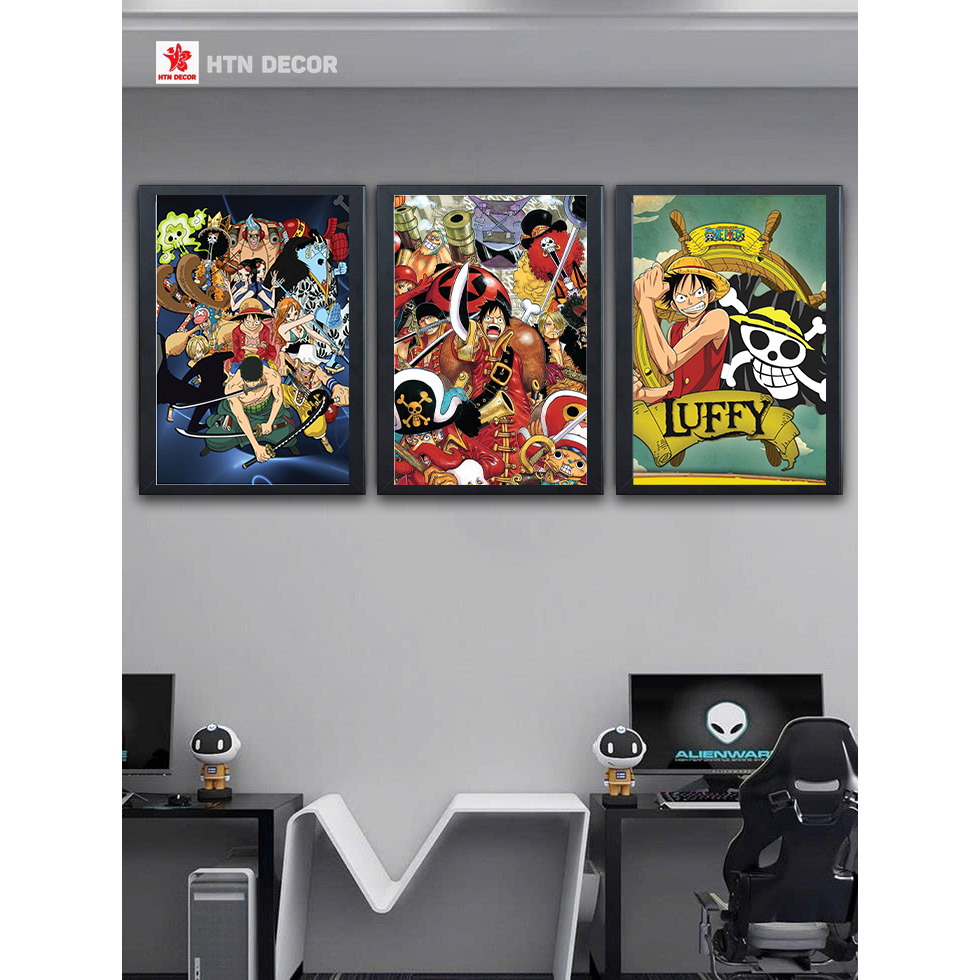 Set 3 Tranh Tráng Gương OnePiece Anime hiệu ứng LED NOEN cực ảo (GIẢ LED). Tranh dán tường Anime,...