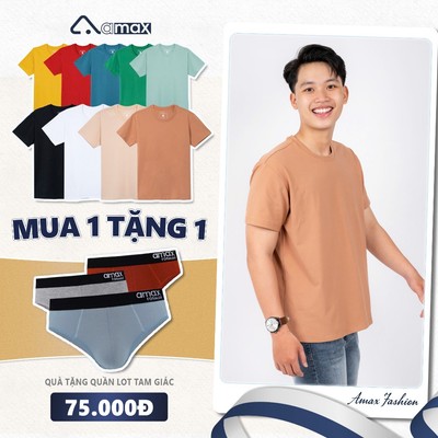 Áo thun nam Cotton USA Amax (màu nâu và màu xanh lá)