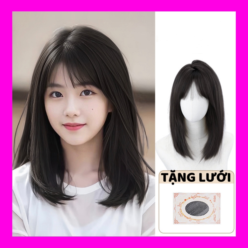 (TẶNG LƯỚI) Tóc giả nữ nguyên đầu mái thưa dáng cúp lửng