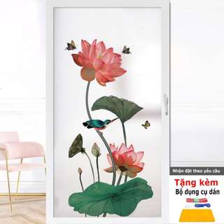  Decal kính mờ hoa sen hồng nhẹ nhàng tinh tế nổi bật – Dán cửa kính phòng khách spa phòng thờ  Sen4  