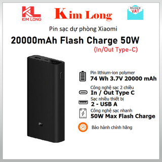 Pin sạc dự phòng xiaomi 20000mah 50w max flash charge bhr5121gl - hàng chính hãng