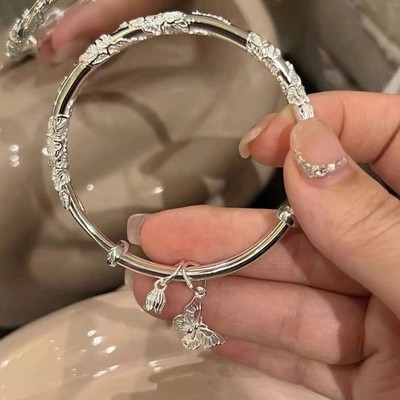 Kiềng Tay Bạc Trắng 925 Khung Freesize Tự Chỉnh Charm Hồ Điệp Xinh Xắn - Ngọc Trai Trường Thịnh