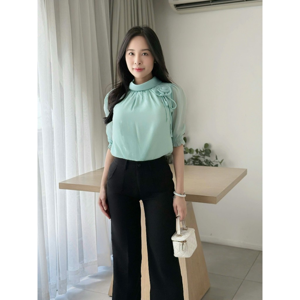 Áo công sở cổ lọ thời trang Eden - ASM263