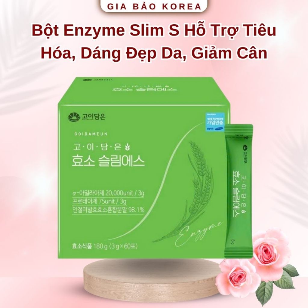(CHÍNH HÃNG) Bột Enzyme Slim S Hàn Quốc Hỗ Trợ Tiêu Hóa, Dáng Đẹp Da, Giảm Cân Hộp 60 Gói