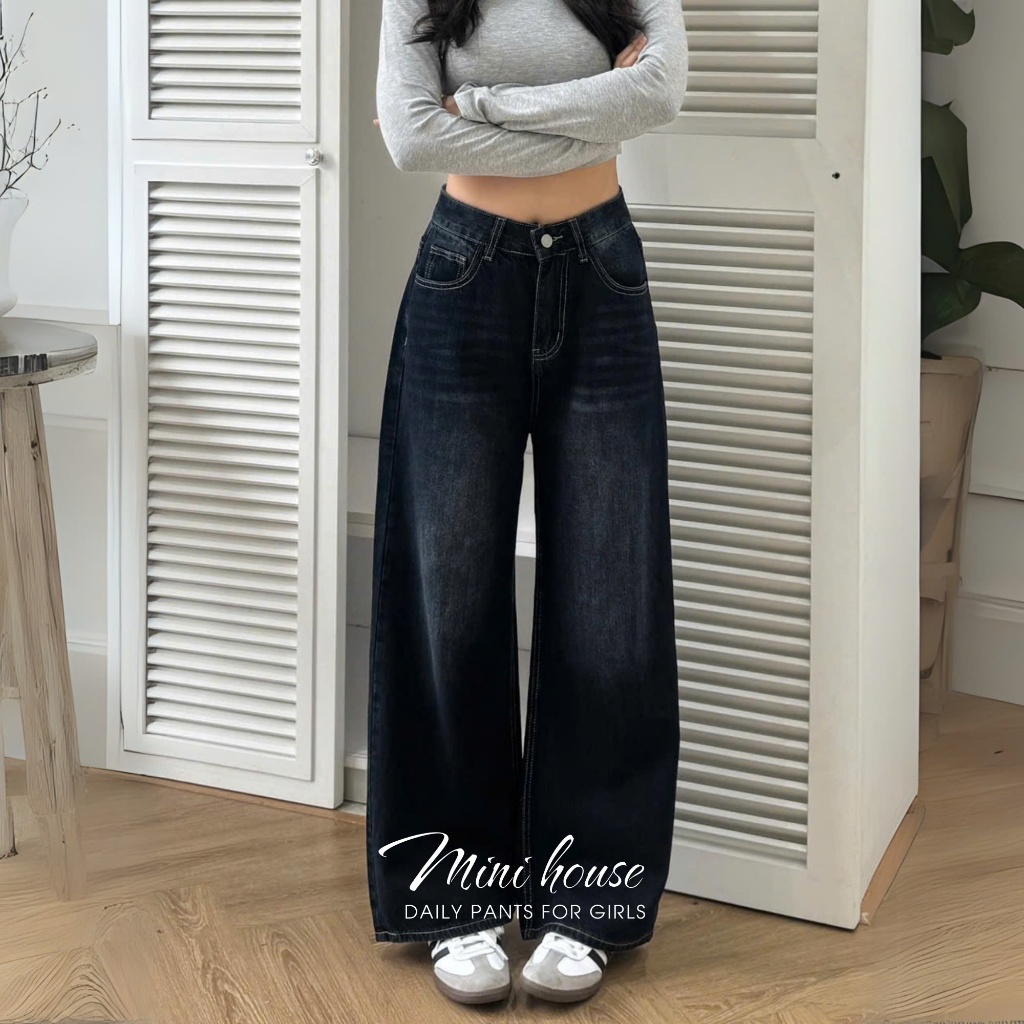 𝐌𝐢𝐧𝐢 𝐇𝐨𝐮𝐬𝐞 - Quần jeans ống rộng Wash trắng basic cho nữ Women MINI01 Ong Pants | BigBuy360 - bigbuy360.vn