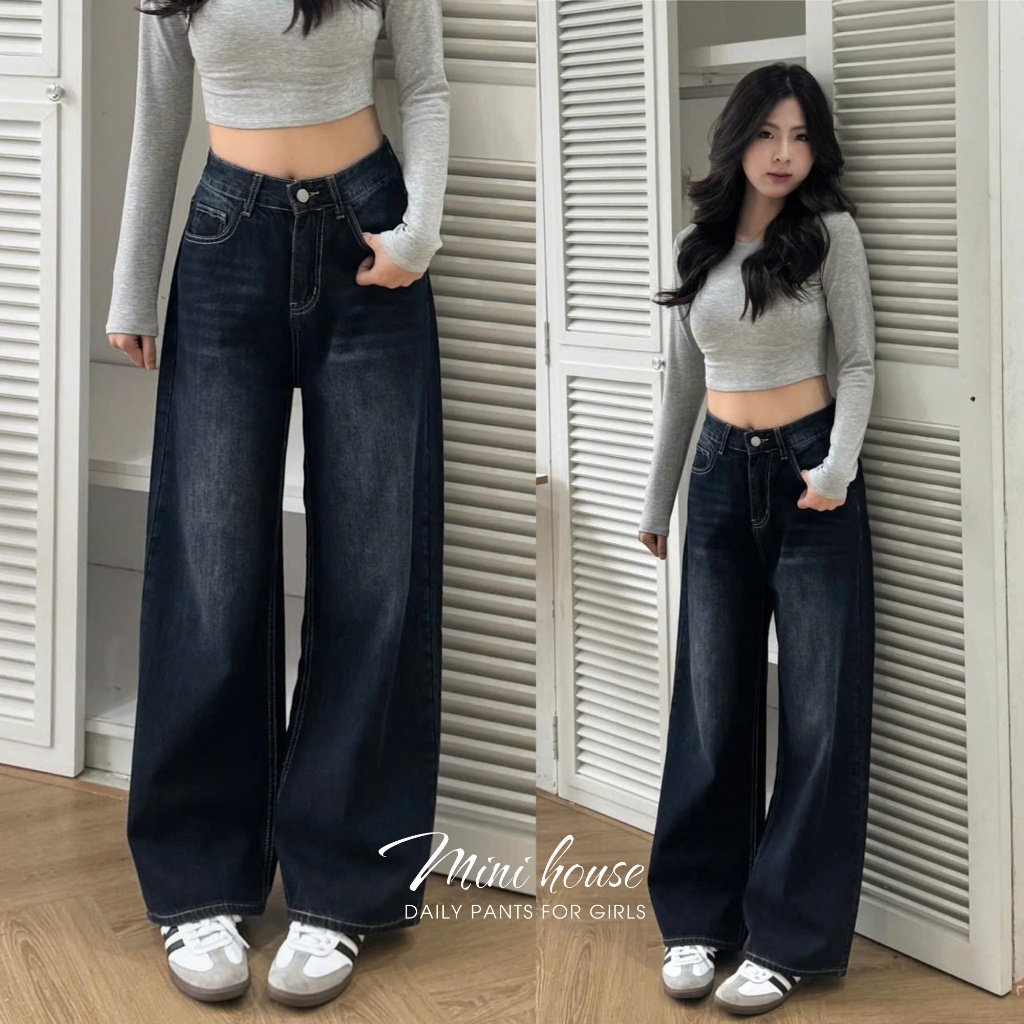 𝐌𝐢𝐧𝐢 𝐇𝐨𝐮𝐬𝐞 - Quần jeans ống rộng Wash trắng basic cho nữ Women MINI01 Ong Pants