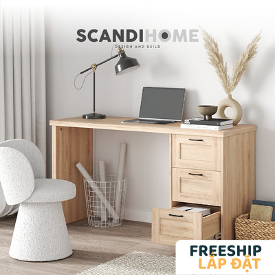 SENGE, Bàn làm việc, bàn học, 1 tủ 3 ngăn kéo DEK_041, 140x50x77cm, bàn gỗ Scandi Home