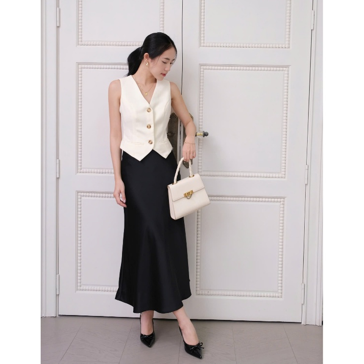 Chân váy lụa vân gỗ dáng ngắn cạp cao hai lớp dành cho nàng 1m50 La Boutique V007 | BigBuy360 - bigbuy360.vn
