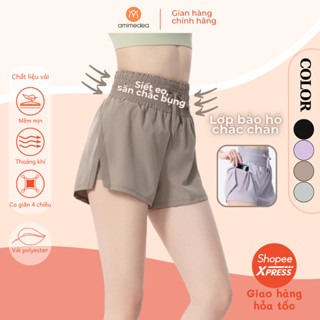 Quần Short Thể Thao Nữ - AMI MEDEA-2 Lớp, Lưng Cao, Tập Gym, Yoga, Chạy Bộ, Pickleball Cầu Lông 9026