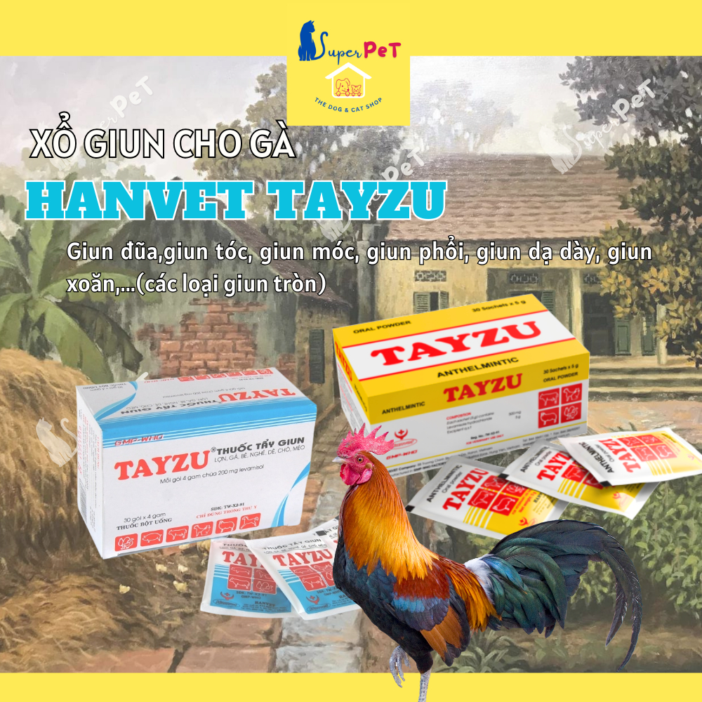 Thuốc Xổ Giun Cho Gà Hanvet Tayzu 4gr, Thuốc Xổ Giun Dạng Bột, Thuốc Xổ Giun Cho Gà, Vịt, Chim - Superpet