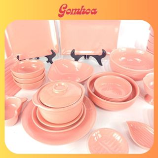  Set bộ đồ ăn hồng Gốm Hoa - bát Đĩa gốm sứ bát tràng 