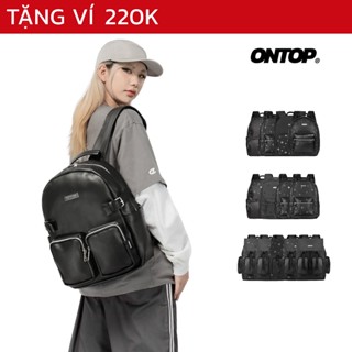 Balo đen chống nước local brand ONTOP họa tiết monogram nhiều ngăn, đựng vừa laptop Level Backpack