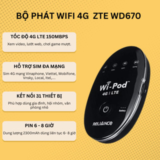 Bộ Phát Wifi 4G cầm tay nhỏ gọn hỗ trợ sử dụng tốc độ cao, pin khoẻ ZTE WD670 Netgear ac800s