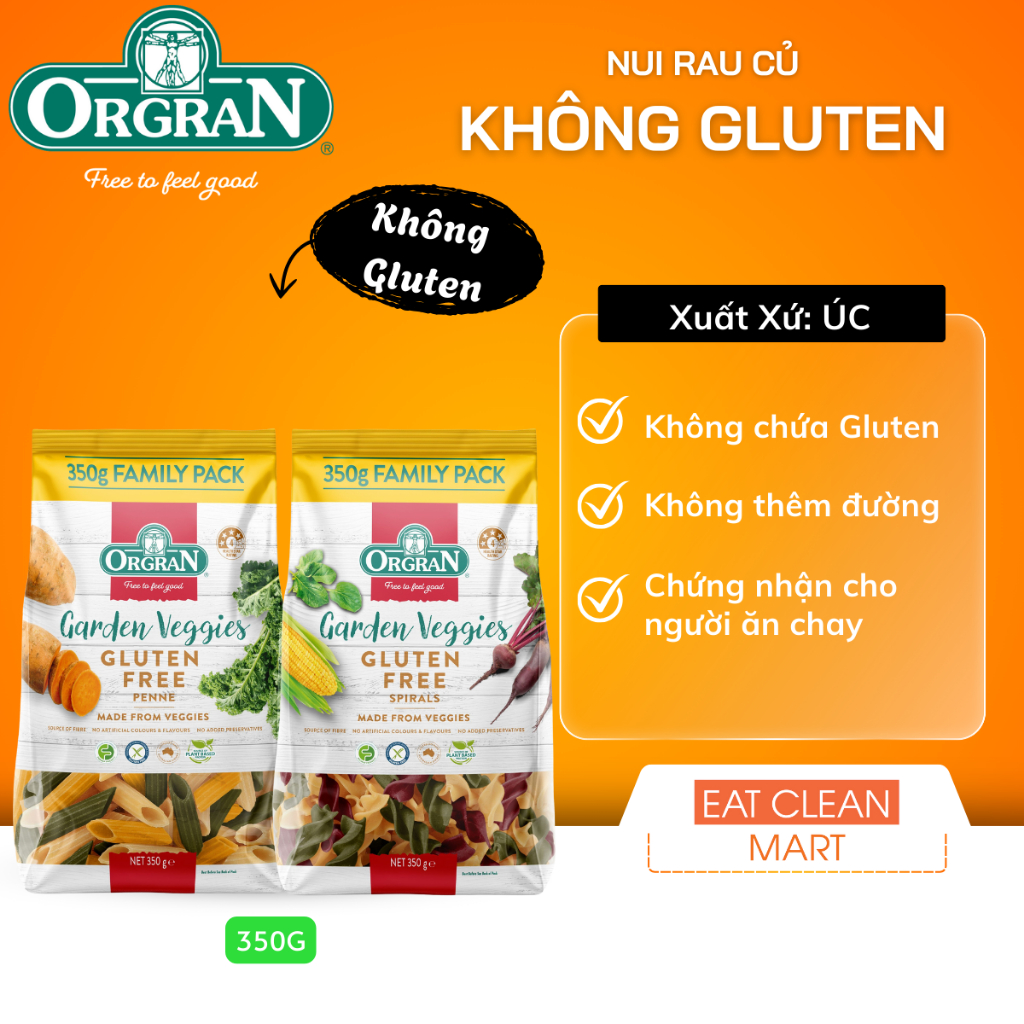Nui rau củ tự nhiên không gluten,ăn chay Orgran 350g -GLUTEN FREE