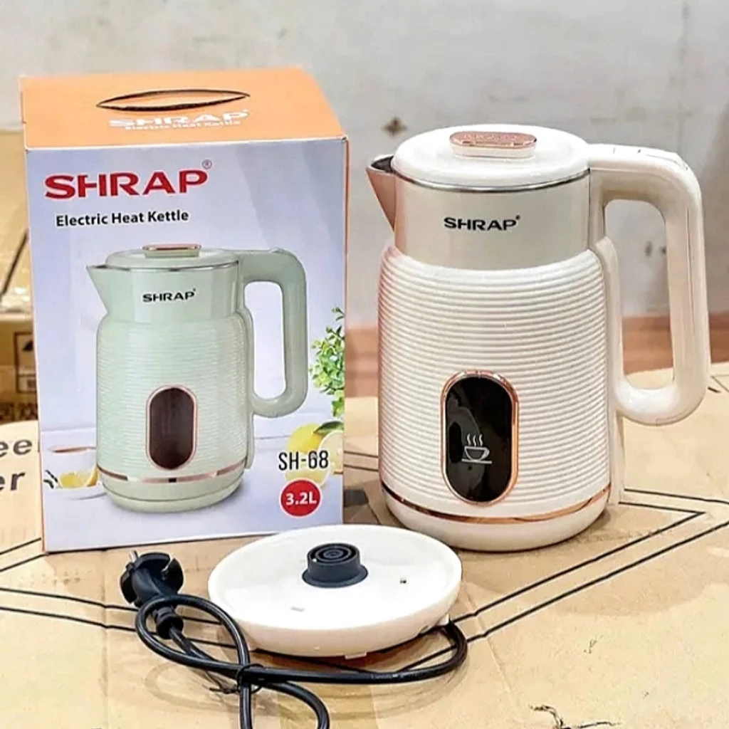 Ấm Siêu Tốc SHRAP SH-68 – Dung Tích 3.2L, Công Suất 1500W, 2 Lớp Cách Nhiệt, BH 12 THÁNG