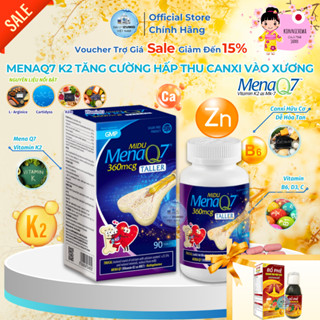 [Xuất Kèm VAT] Tăng Chiều Cao Midu MenaQ7 360mcg Hộp 90 Viên D3K2 Canxi Cho Bé Phát Triển Chắc Xương - Chính Hãng Hoa Kỳ