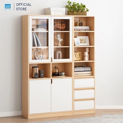 [Chỉ giao lắp tại TP.HCM] Tủ Gỗ Để Sách, Kệ Hồ Sơ Văn Phòng Có Cửa Kính, Ngăn Kéo Hiện Đại SIB Decor KG44