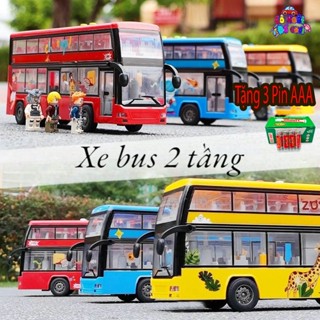 Mô hình đồ chơi xe bus 2 tầng âm thanh đèn mở cửa phát nhạc chạy đà cót 