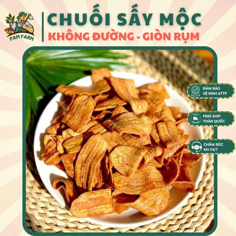 Chuối Sấy Mộc – Chuối Sấy - Chuối Sấy Giòn -  Đồ Ăn Vặt Không Đường, Ăn Kiêng Giảm Cân PAMFARM