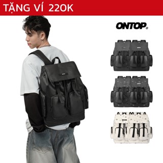 Balo local brand da nắp gập ONTOP chống nước, nhiều ngăn màu đen, kem đựng vừa laptop Level Backpack | O-P26 & O-P73