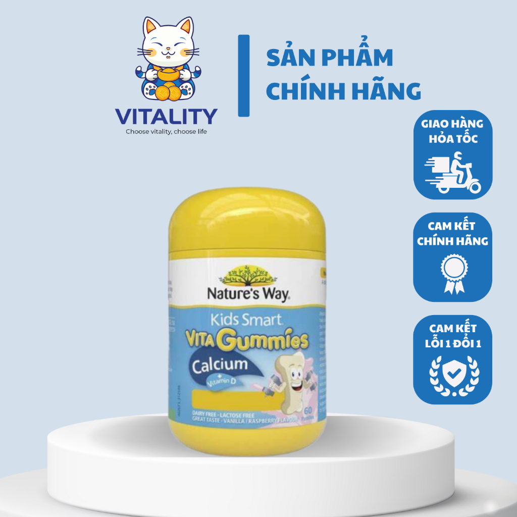Kẹo Dẻo Canxi Cho Bé Nature’s Way Kids Smart Vita Gummies Calcium + Vitamin D 60 Viên,Vitality Store