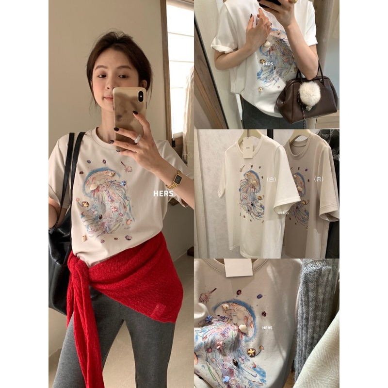 𝐢𝐦𝐜𝐡𝐢𝐜 | Áo Thun Sứa Vỏ Sò Biển Hãng Hers Phong Cách Hàn Quốc Thời Trang Nữ