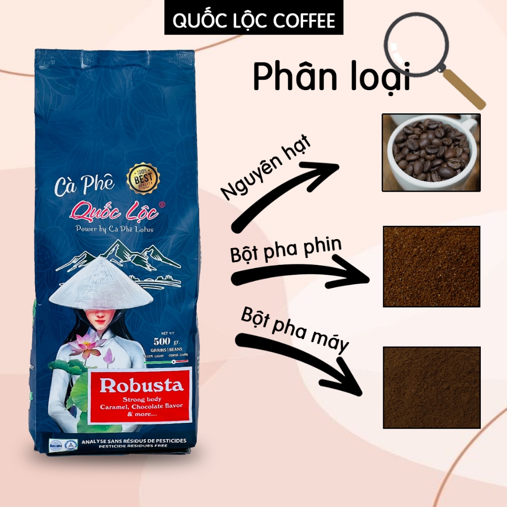 Cà Phê Rang Xay Lotus Robusta 500g - Pha Phin & Pha Máy - Quốc Lộc