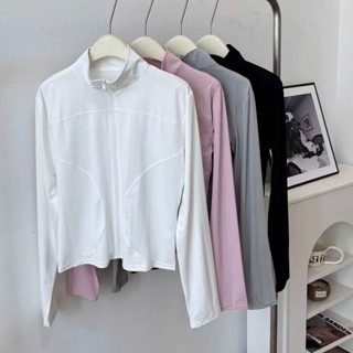 Áo Khoác Thể Thao Tập Gym Tập Yoga Nữ Dài Tay Phối Khóa Kéo Co Giãn Thấm Hút Mồ Hôi AV02