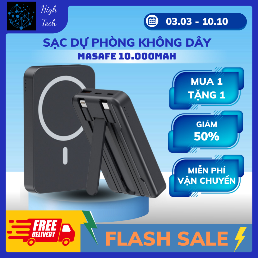 Sạc Dự Phòng Từ Tính 10000Mah kèm giá đỡ, Hút Từ Tính , Hỗ Trợ Sạc nhanh, An Toàn Cho Thiết Bị.