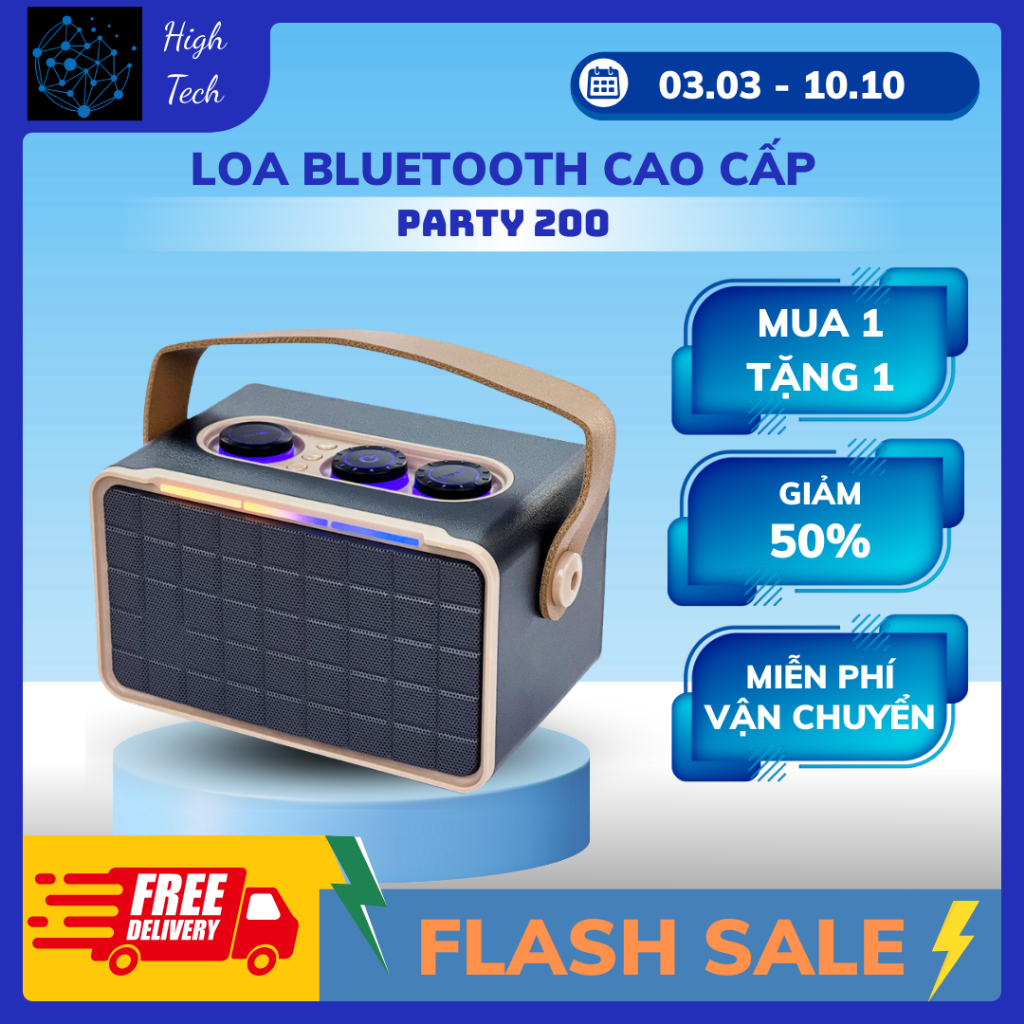 Loa Di Động Cầm Tay Bluetooth Party 200 Mini Led GRB ,Kết nối Bluetooth 5.3 ,Bass Căng Trầm Ấm