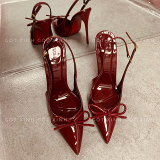GÓT XINH - Giày cao gót nữ bít mũi phối nơ sau màu đỏ đô cao 7 9 10 11 12 phân- CHÂN DÀY TĂNG SIZE (Dhg) dép sandal