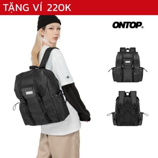 Balo nam đi học nắp gập ONTOP vải da màu đen đựng vừa laptop 14 inches local brand Camelia Backpack | O-P57