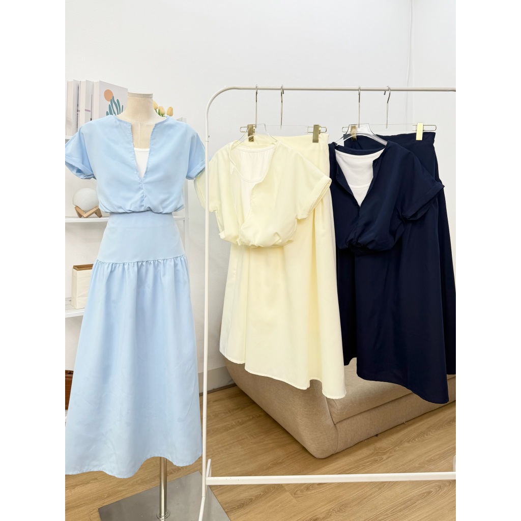 Set Áo Phối Áo Ba Lỗ Thiết Kế Cách Điệu Chun Gấu Kèm Chân Váy Xòe Dáng Dài Thời Trang Hè Nữ Tính - 20feb.closet - S274 | BigBuy360 - bigbuy360.vn