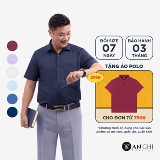 Áo sơ mi trung niên cộc tay nam ANCHI xanh than trơn vải sợi tre cao cấp - SMC02