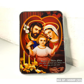 Khung ảnh  Gia Đình Thánh Gia... 15x21cm để bàn, treo tường bọc viền bạc NS509-2, ảnh in theo yêu cầu