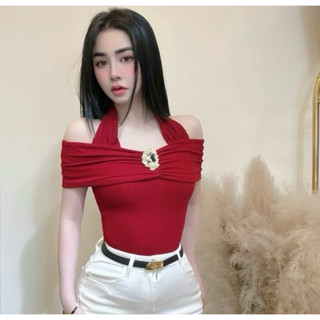 Áo trễ vai cổ yếm chất mềm dày dặn co giãn kèm tag ngực