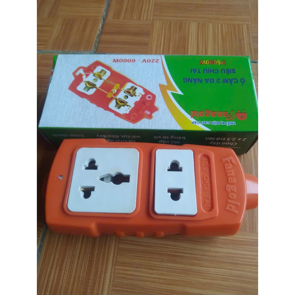 1 ổ cắm chịu tải 6000w ( 1 c )  1 ổ cắm 2 chân chịu tải 6000w - Thương hiệu : Ổ Cắm Điện Siêu Chịu T