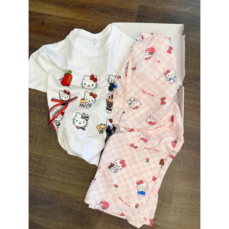 Bộ đồ Hello Kitty hoạt hình dễ thương cho nữ - quần dài Hello Kitty mới bộ đồ mặc nhà dễ thương