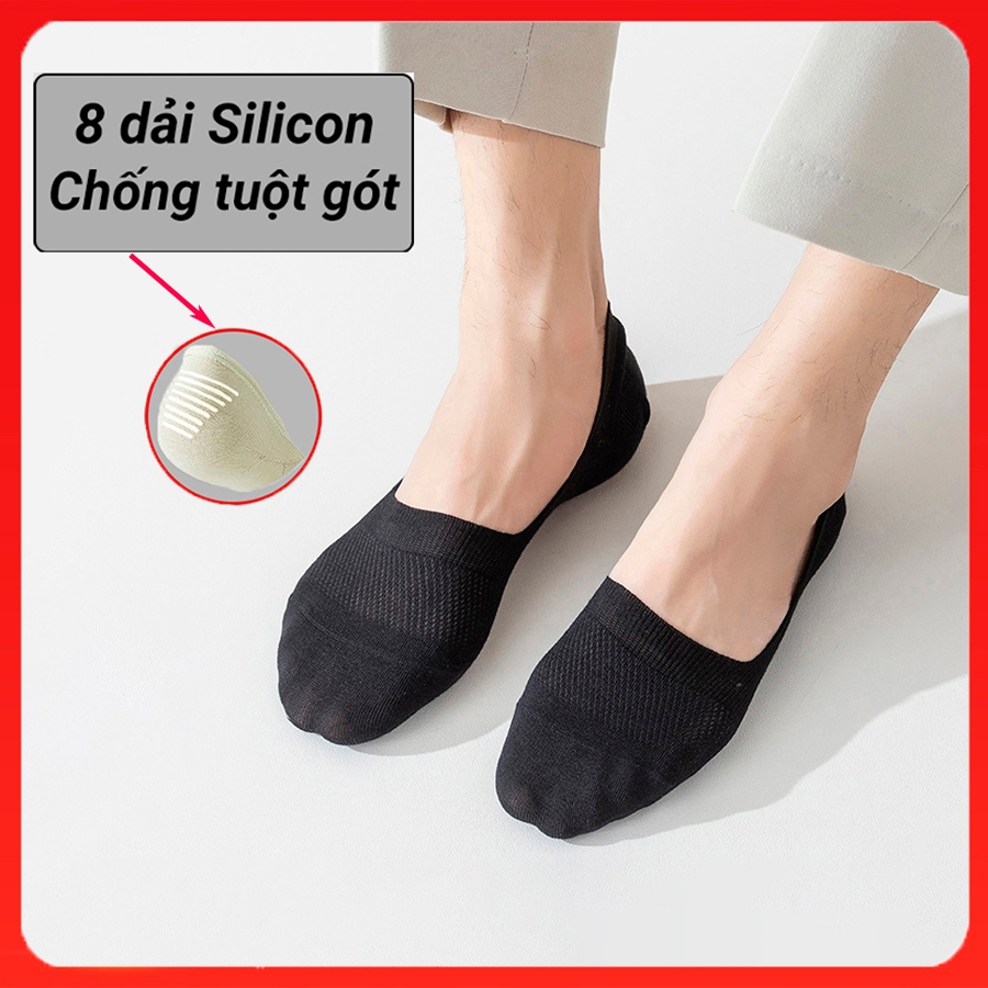 Tất vớ lười nam cổ ngắn. Vớ nam công sở cao cấp chất liệu 93% cotton với 8 dải silicon chống tuột gót - Bubi Luxury
