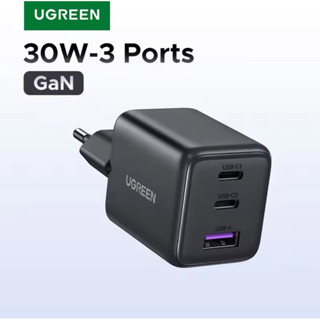 ( Ugreen 30W ) Củ Sạc Nhanh 30W Ugreen Với 3 Cổng Sạc 2C 1A Chân Cắm Tròn,Dẹp Tiện Lợi