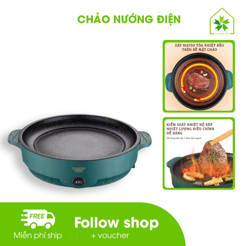 [Xả Hàng] Bếp Nướng Điện Công Suất 900w,Chảo Nướng Điện Mini Đa Năng 26cm Chống Dính Vân Đá Cao Cấp, Nướng Thịt BBQ.