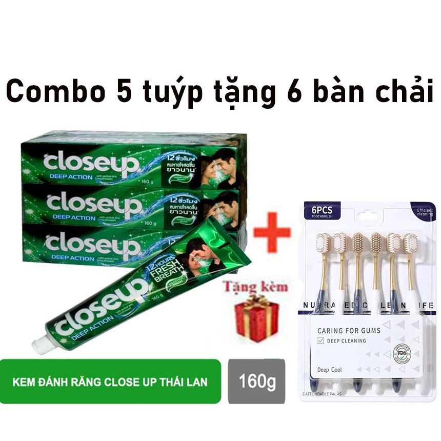 [Tặng 6 bàn chải ] Combo 5 Tuýp Kem đánh răng Closeup Thái Lan 160g