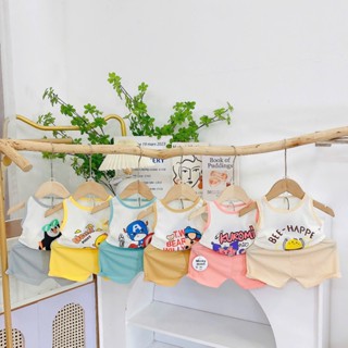 Combo 3-5 Bộ BA LỖ vải TĂM LẠNH họa tiết cho bé trai, bé gái 4-16kg (5 HÌNH KHÁC NHAU)