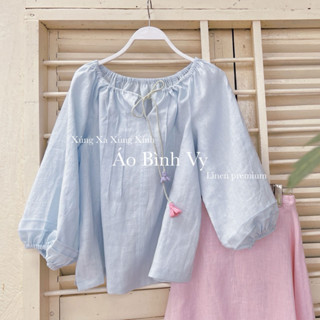  | 0303 studio | áo raplan nhúng cổ linen tay dài thêu hoa - dòng Bình Vy 