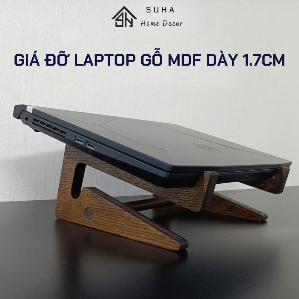 Giá đỡ laptop giá để kệ kê máy tính macbook ipad bằng gỗ cao cấp nhập khẩu 2 tầng chịu lực 60kg - Suha decor