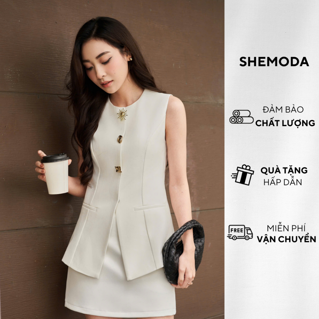 Set Áo Váy Gile Nữ Công Sở SHEMODA Snapper Chất Liệu Tuysi Cao Cấp Sang Trọng Thanh Lịch
