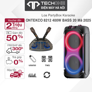 Loa Kéo PartyBox Karaoke Ontekco 8212 400W 2 Bass 20cm Mã 2025 Tặng Kèm 2 Micro Sắt Hàng Chính Hãng Bảo hành 12 Tháng