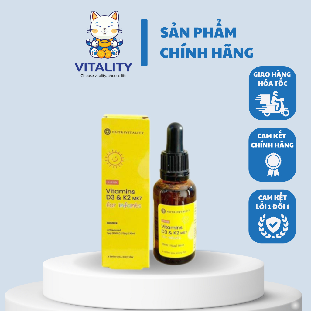 Vitamin D3K2 MK7 Nutrivitality Anh Quốc 10ml, Vitality Store
