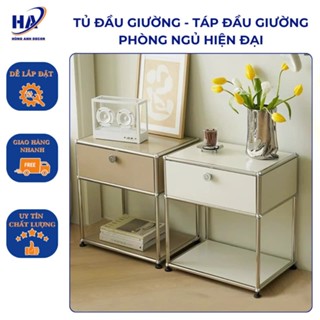 Tủ táp đầu giường khung inox và gỗ mdf có ngăn kéo decor phòng ngủ có khóa 2 tầng, táp đầu giường thông minh cứng cáp